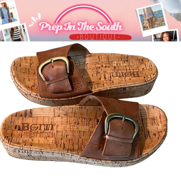 Born Sloane Leather Wedge Sandals – Women’s Size 8 – Tan - Picture 1 of 9